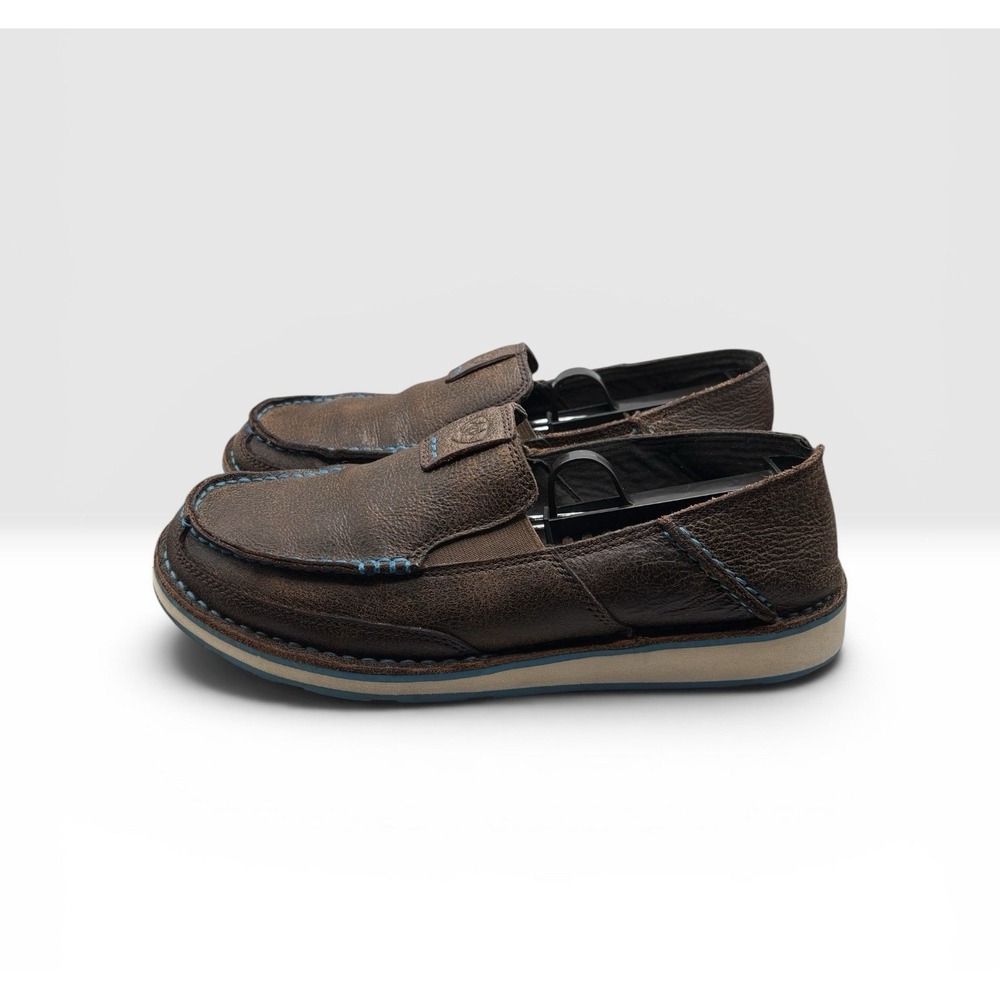 Ariat Mens Cruiser Casual Shoes Slip On Sz 8D Brown Leather Blue Stitching -2032